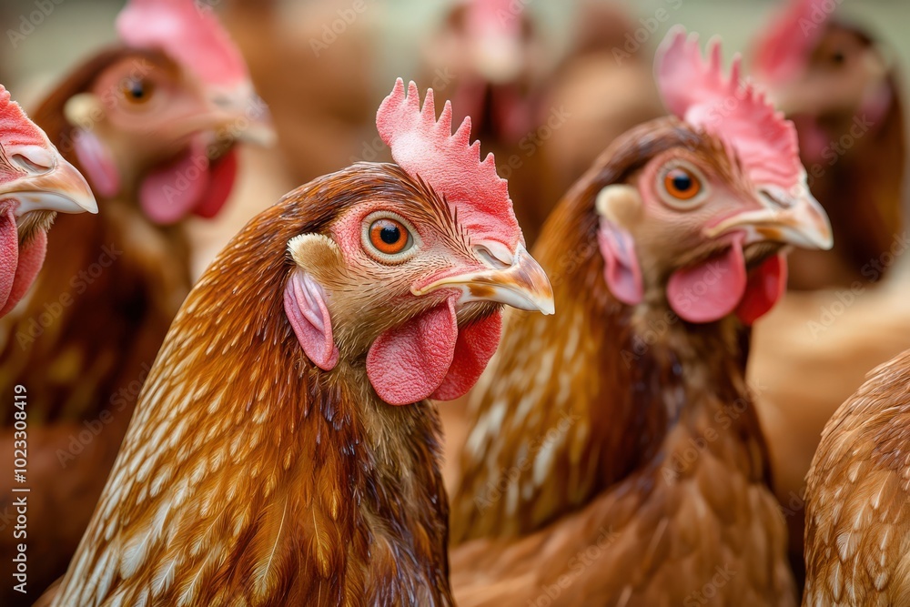 Fototapeta premium Laying Hens on Poultry Farm: Small business entrepreneur in rural agriculture