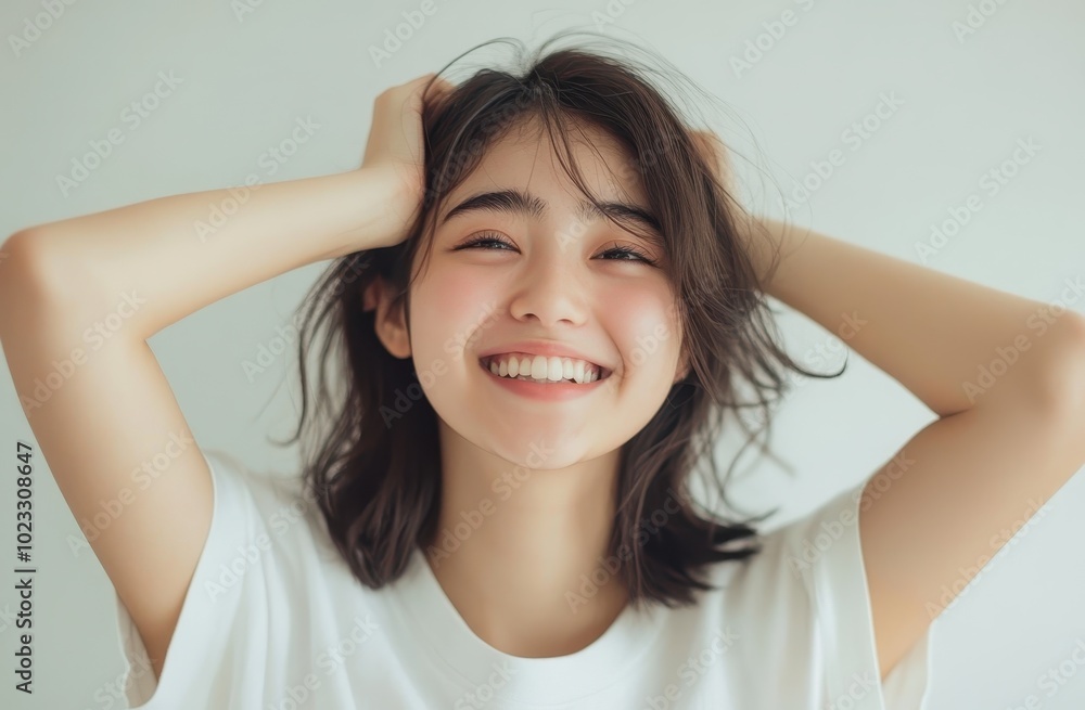 Portrait of a Smiling Young Woman with Short Brown Hair Portrait of a Smiling Young Woman with Short Brown Hair