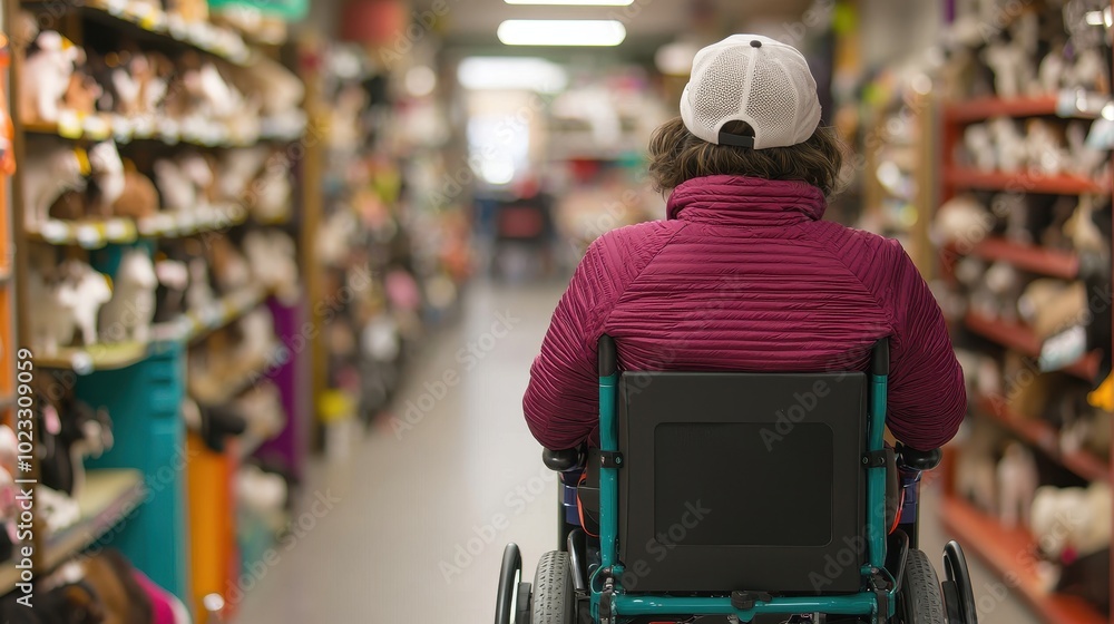 custom made wallpaper toronto digitalPerson in wheelchair navigating through a busy store aisle.
