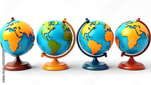 Globe 3d icons and objects collection, in cartoon style minimal on transparent, white background, isolate