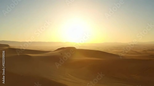 Sunrise in the desert background, with the sun symbolizing new opportunities, covering the entire frame space photo