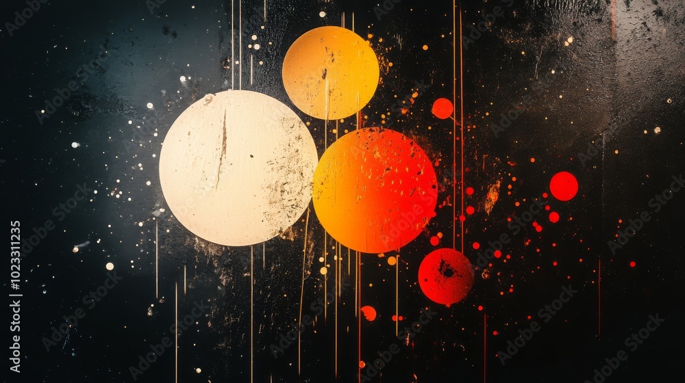 Fototapeta premium Abstract Black Background with Red and Yellow Circles