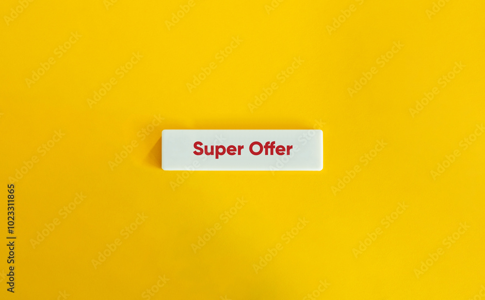 Super Offer Banner. Red Text on Block Letter Tile on Yellow Background. Minimal Aesthetic. Super Offer Banner. Red Text on Block Letter Tile on Yellow Background. Minimal Aesthetic.