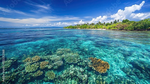 A vibrant underwater scene showcasing colorful coral reefs and clear blue waters, perfect for nature enthusiasts and ocean lovers.