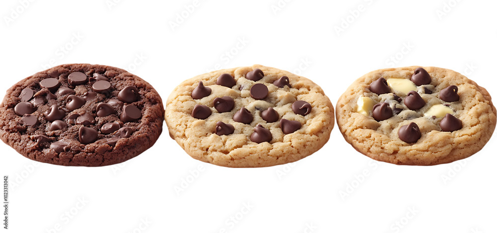 three set of A classic American cookie made with Cho chip isolated transparent background three set of A classic American cookie made with Cho chip isolated transparent background