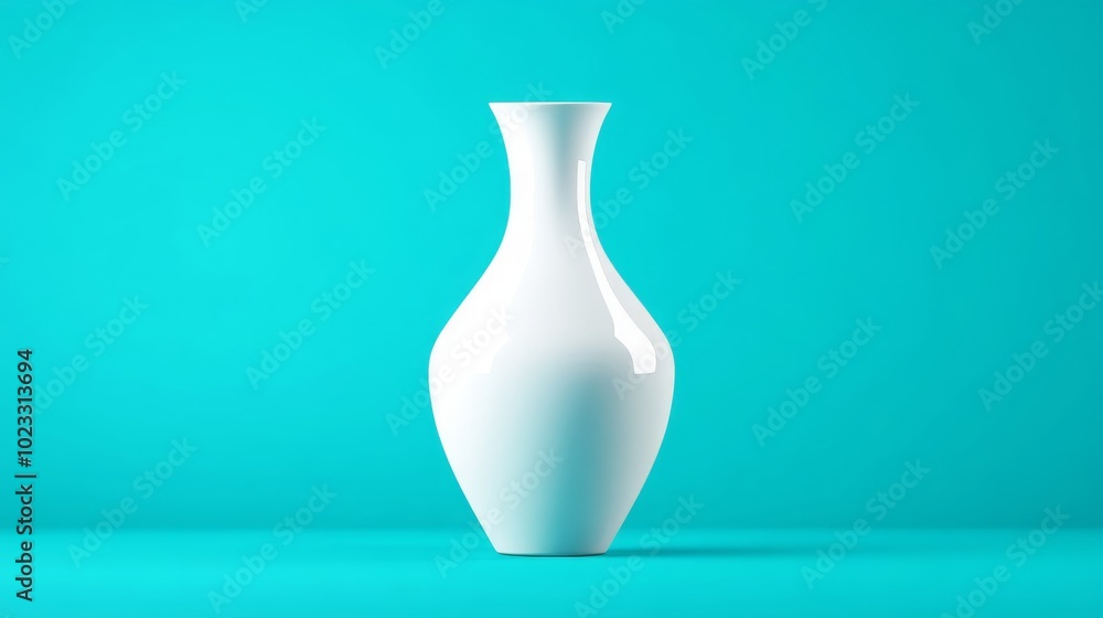 White Ceramic Vase on Turquoise Background White Ceramic Vase on Turquoise Background