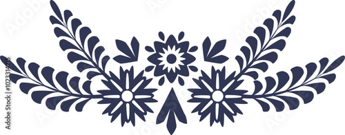 Abstract blossoming head of flowers and branches border line, continuous silhouette