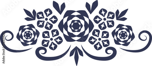 Abstract blossoming head of flowers and branches border line, continuous silhouette