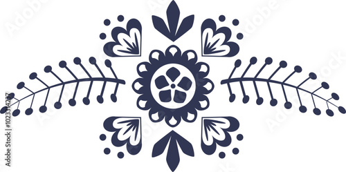 Abstract blossoming head of flowers and branches border line, continuous silhouette