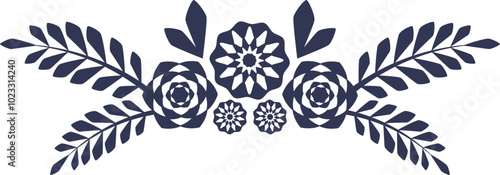 Abstract blossoming head of flowers and branches border line, continuous silhouette