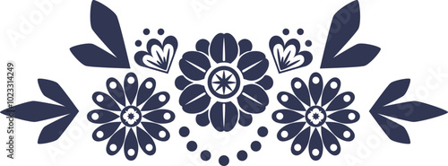 Abstract blossoming head of flowers and branches border line, continuous silhouette