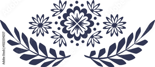 Abstract blossoming head of flowers and branches border line, continuous silhouette