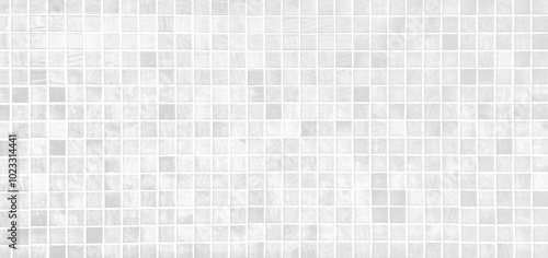 white ceramic mosaic tile background. trendy vintage ceramic tiles to decorate the interior wall or floor. multi white, grey color tone of ceramic tiles. furnishing material for interior decoration. © WONGSAKORN