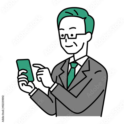 スマートフォンを操作する中年のスーツの男性
