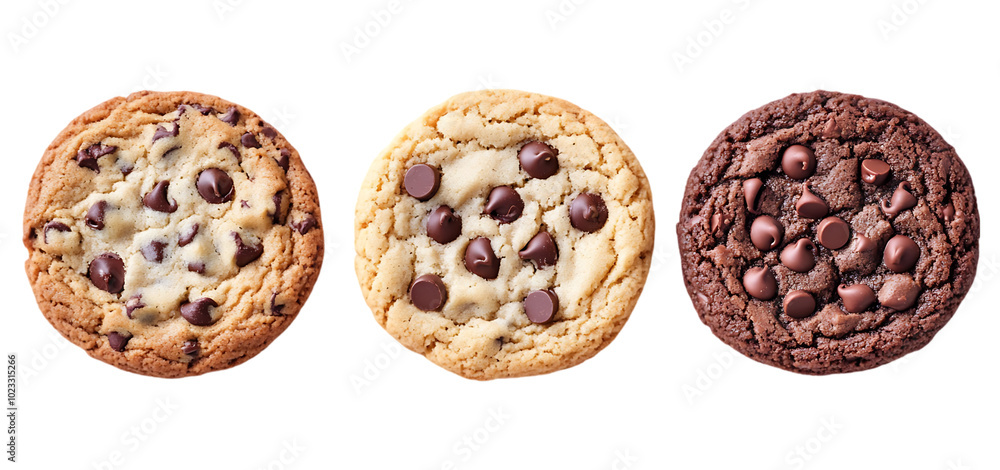 three set of A classic American cookie made with Cho chip isolated transparent background three set of A classic American cookie made with Cho chip isolated transparent background