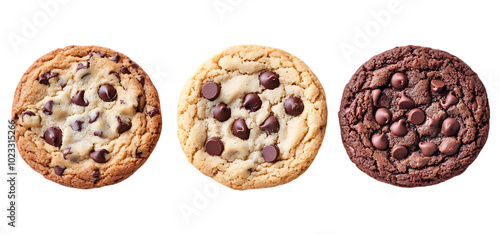 three set of A classic American cookie made with Cho chip isolated transparent background