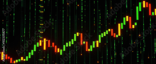 Wallpaper Mural digital stock market graph glowing green red candlestick chart dark background financial investment concept Torontodigital.ca