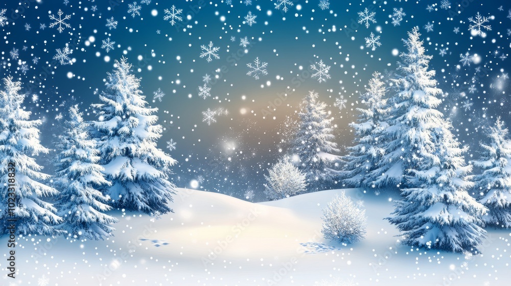 Greeting card with copy-space to wish you a Merry Christmas and a Happy New Year. Winter landscape with snow and fir trees. Greeting card with copy-space to wish you a Merry Christmas and a Happy New Year. Winter landscape with snow and fir trees.
