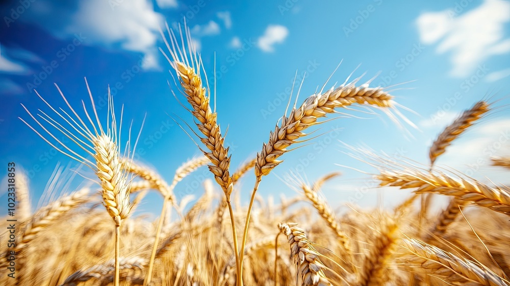 Golden wheat field under a clear blue summer sky. Ample space for copy above. Peaceful and calm Golden wheat field under a clear blue summer sky. Ample space for copy above. Peaceful and calm