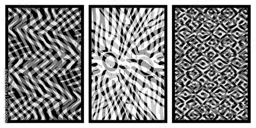 Set of 3 Abstract illustration in vintage style. For use in graphics, for wall decor. 