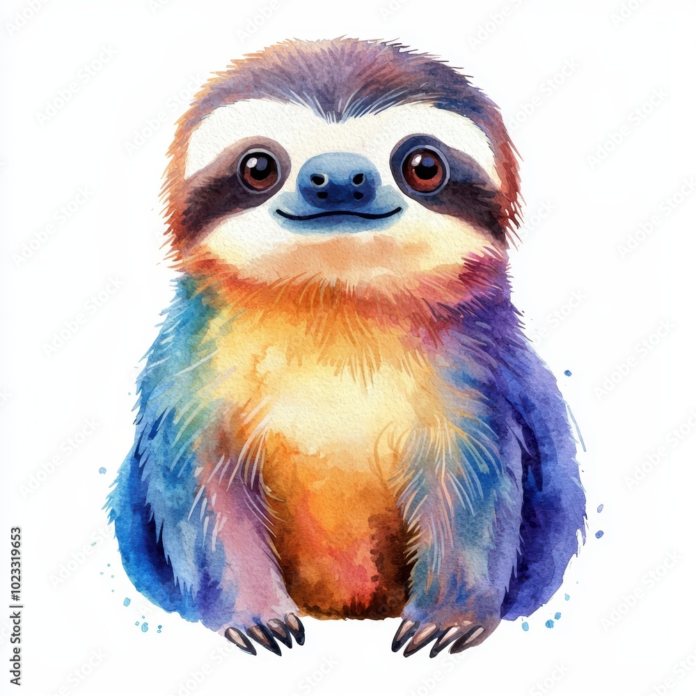 Playful Sloth with Big Eyes and Colorful Fur