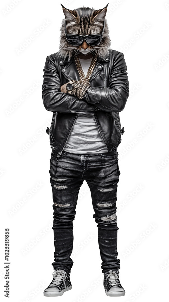 Cool Cat in Leather Jacket and Ripped Jeans Cool Cat in Leather Jacket and Ripped Jeans