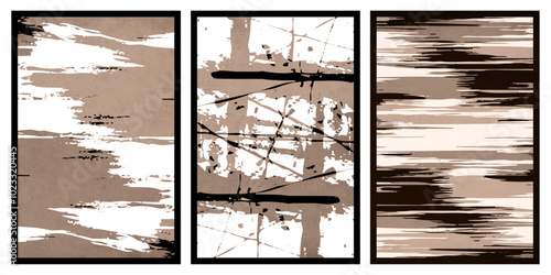 Set of 3 Abstract illustration in vintage style. For use in graphics, for wall decor. 