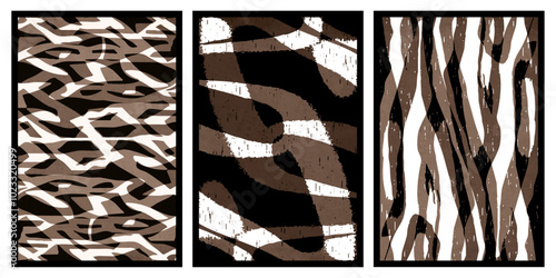 Set of 3 Abstract illustration in vintage style. For use in graphics, for wall decor. 