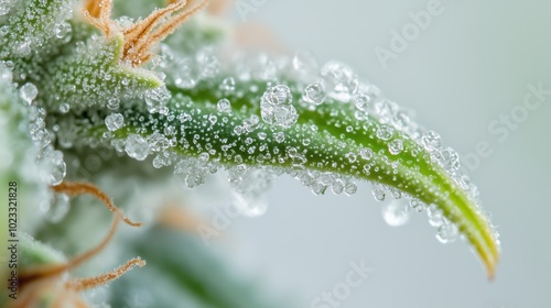 Wallpaper Mural Close-up of cannabis leaf covered in sparkling trichomes and orange pistils. Torontodigital.ca