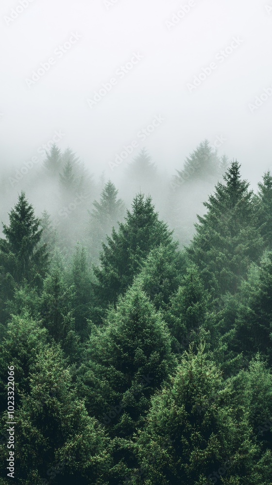 Fog and clouds on mountain. Misty landscape with fir forest. Beautiful landscape Fog and clouds on mountain. Misty landscape with fir forest. Beautiful landscape