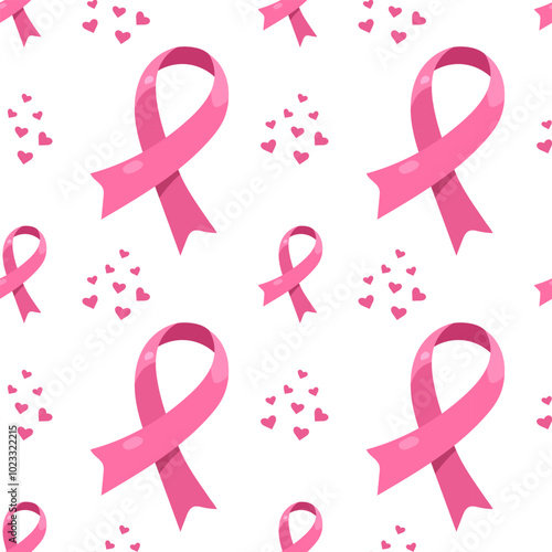 Seamless pattern pink ribbon, early detection of breast cancer, for design, vector