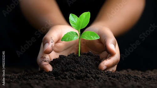 Close-up of hands planting seeds in the soil representing actions and their inevitable consequences Ultra-Realistic Photo Realistic 