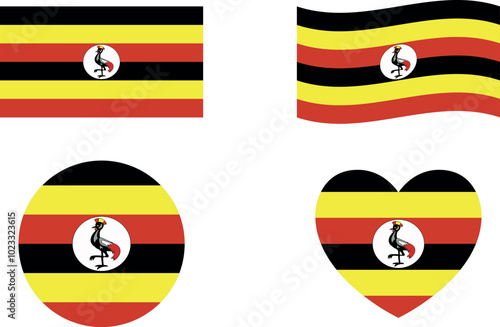 Free Download Uganda flags set. Circle icon. waving flag. heart shape icon. Various designs - GFXLoad