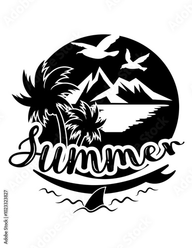 Summer Vibes | Island Vibes | Nature Scene | Tropical Island | Sea View | Sunset Lovers | Island Hopping | Sunset View | Original Illustration | Vector and Clipart | Cutfile and Stencil