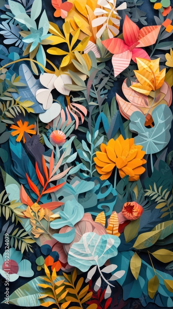 Fototapeta premium Colorful cut paper collage painting pattern nature.