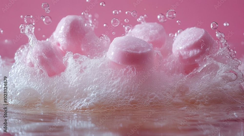 Fototapeta premium effervescent tablets dissolving in clear water creating a mesmerizing display of bubbles rising and scattering highlighting the playful nature of science in everyday life