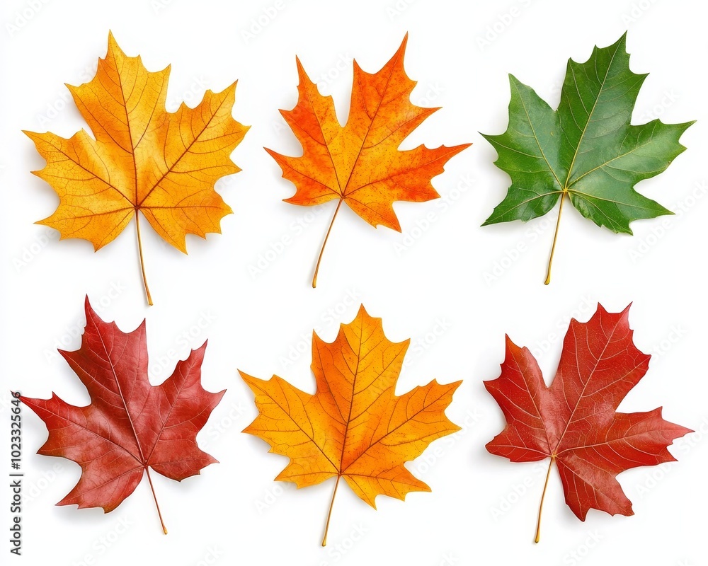 The autumn maple leaf collection is isolated on a white background. The autumn maple leaf collection is isolated on a white background.