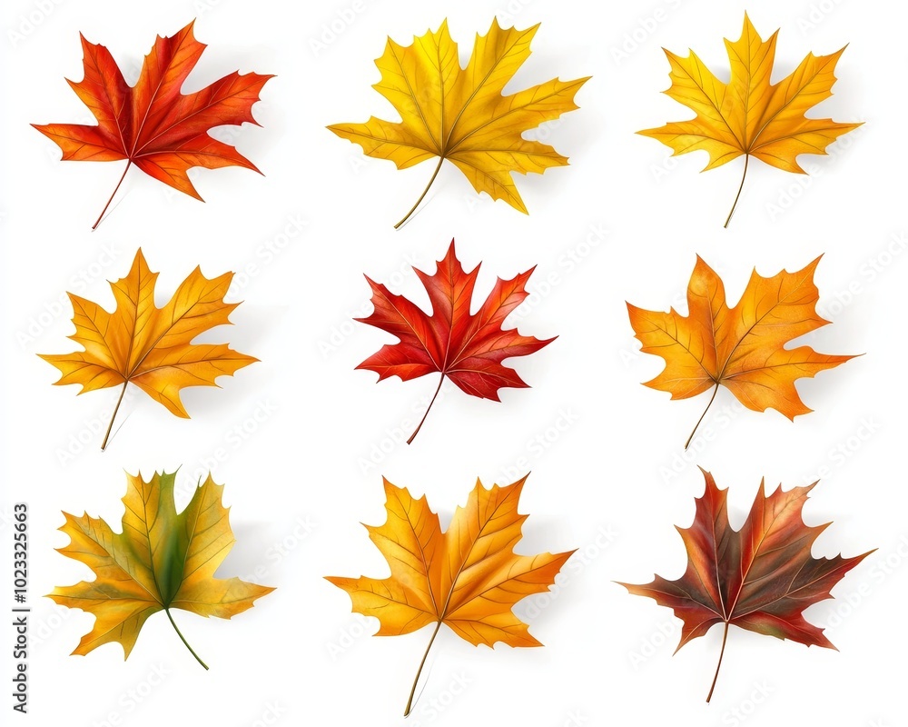 The autumn maple leaves isolated on white are part of a collection of autumn leaves. The autumn maple leaves isolated on white are part of a collection of autumn leaves.