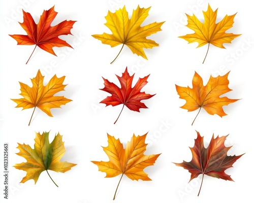 The autumn maple leaves isolated on white are part of a collection of autumn leaves.