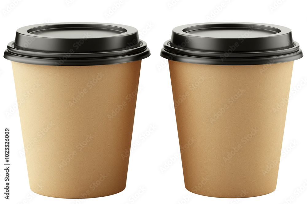 Minimalist Blank Kraft Coffee Cup for Takeaway isolate on white background, transparent PNG die cut. Minimalist Blank Kraft Coffee Cup for Takeaway isolate on white background, transparent PNG die cut.