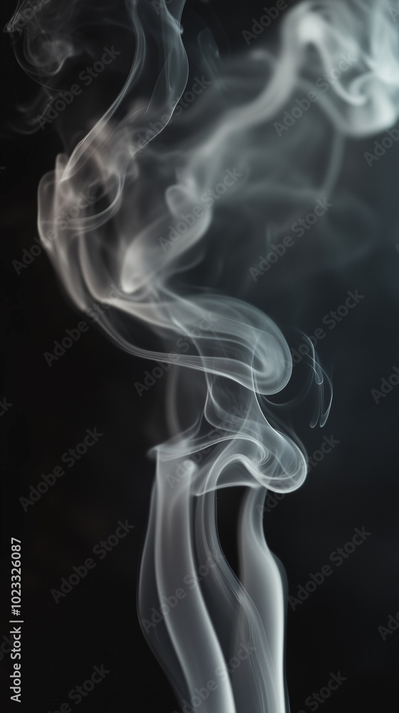 Soft gray smoke curling on dark black background, abstract phone wallpaper background Soft gray smoke curling on dark black background, abstract phone wallpaper background