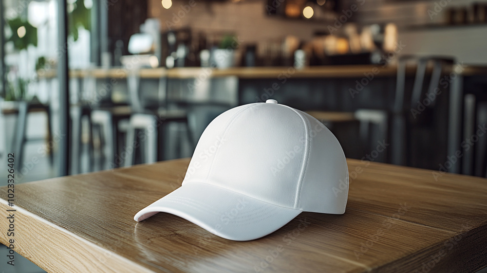 white baseball cap mockup in coffee shop white baseball cap mockup in coffee shop