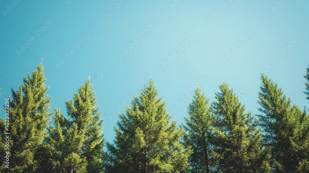 Tall pine trees swaying in the summer breeze, with space for copy in the clear sky above Tall pine trees swaying in the summer breeze, with space for copy in the clear sky above