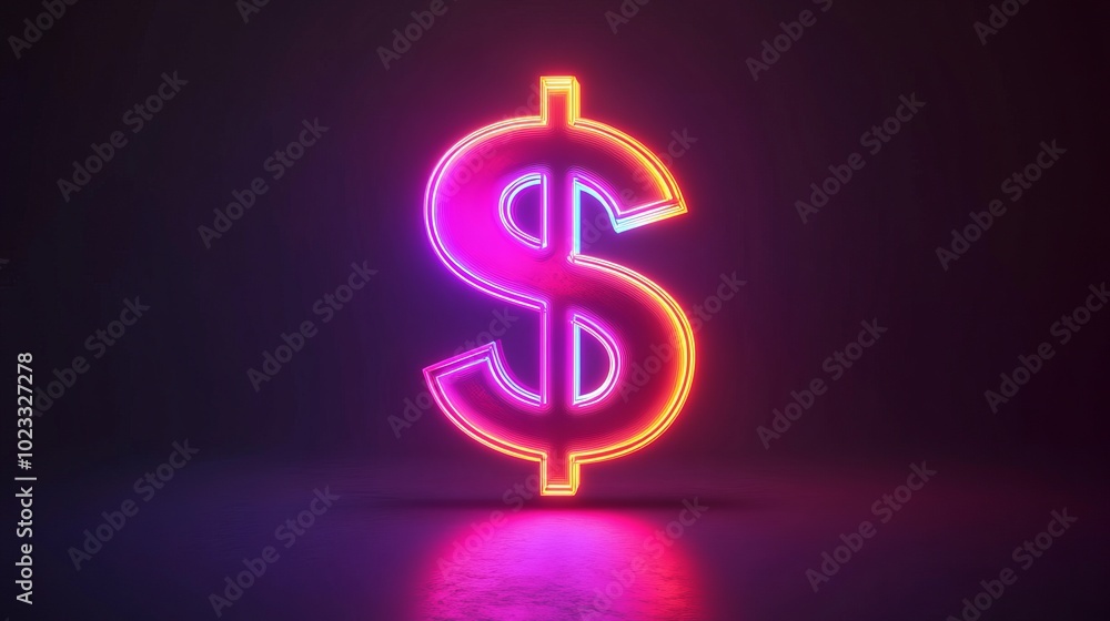 Neon dollar sign glowing against a dark background. Neon dollar sign glowing against a dark background.