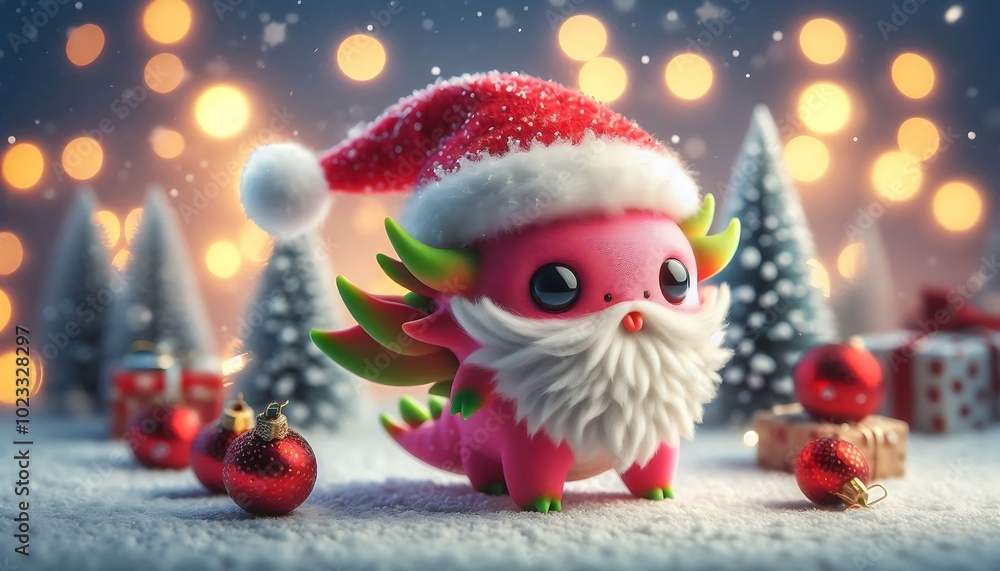 Cute Dragon fruit Dressed as Santa in a Snowy Christmas Scene with Gifts and Ornaments
Cute Dragon fruit Dressed as Santa in a Snowy Christmas Scene with Gifts and Ornaments