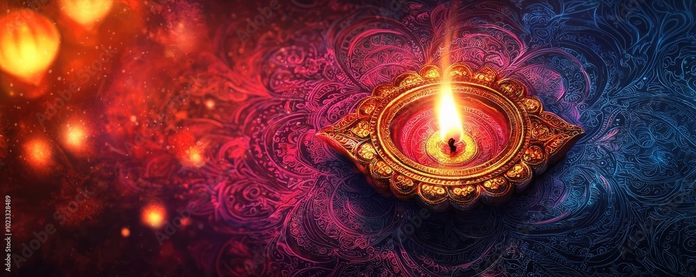 A beautifully lit oil lamp on a vibrant background, symbolizing hope and celebration during festive occasions. A beautifully lit oil lamp on a vibrant background, symbolizing hope and celebration during festive occasions.