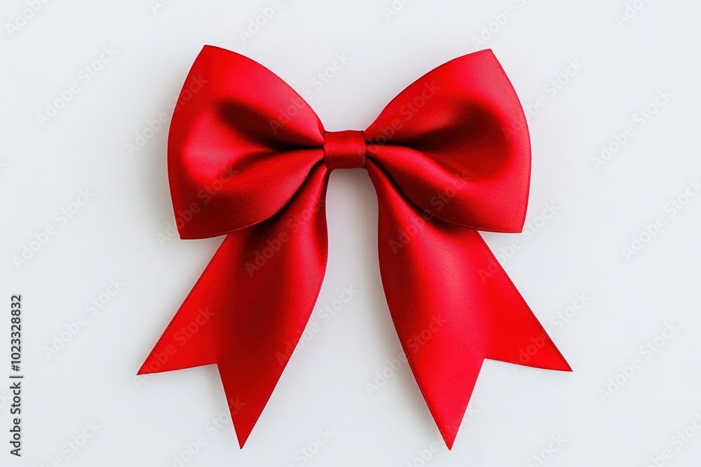 Fototapeta premium Red satin bow on white surface for gift decor concept