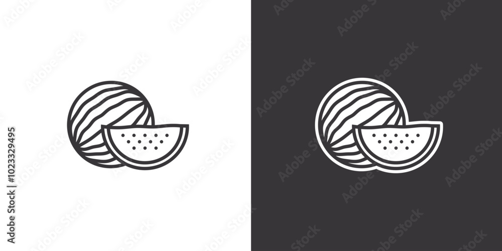 Ripe watermelon on white and black background. Original vector illustration in vintage style. Ripe watermelon on white and black background. Original vector illustration in vintage style.