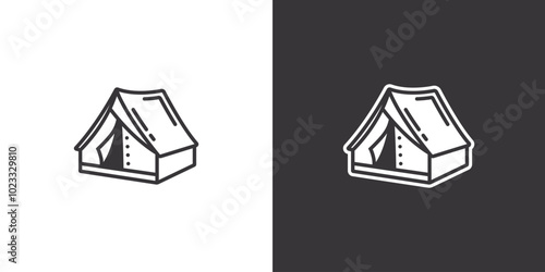 Camping tent on white and black background. Original vector illustration in vintage style.