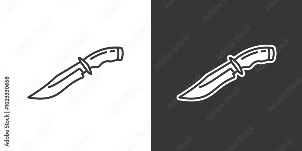 Hunting knife on white and black background. Original vector illustration in vintage style. Hunting knife on white and black background. Original vector illustration in vintage style.